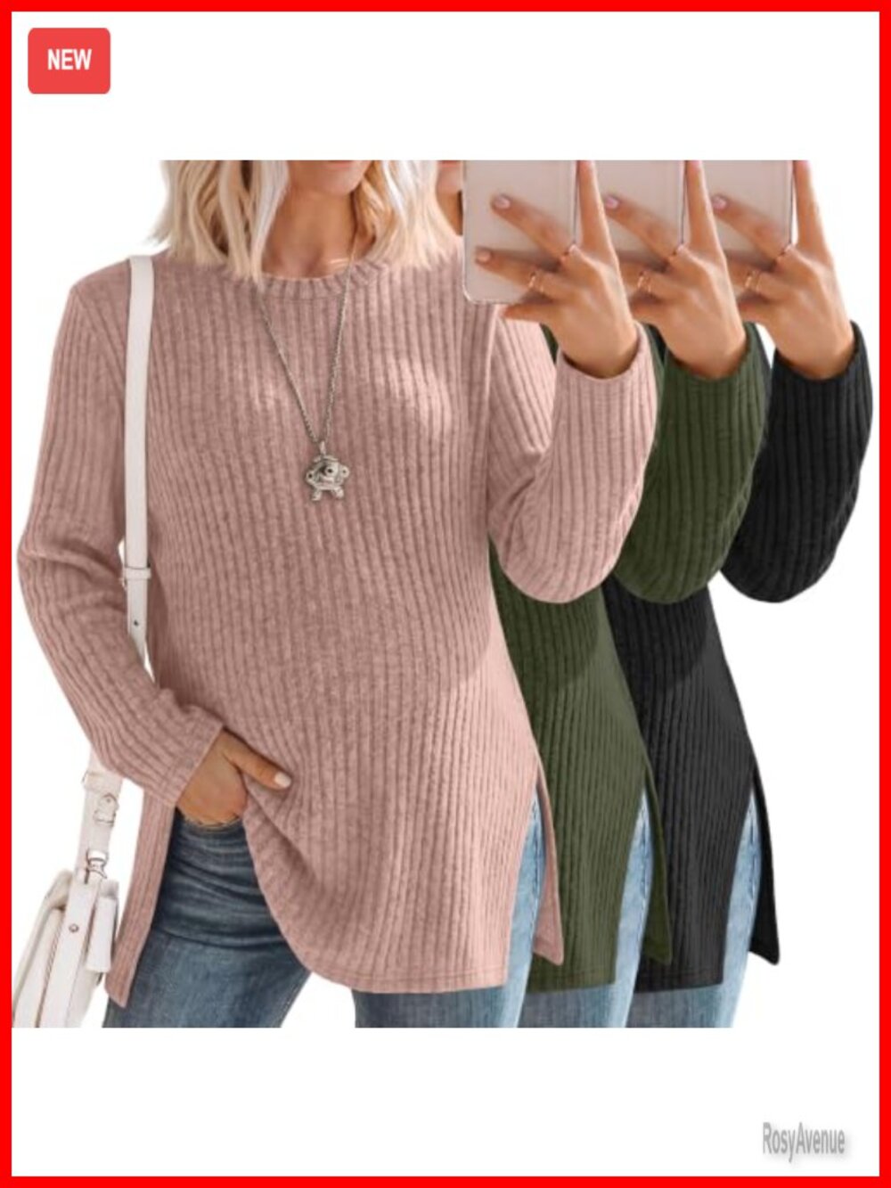 3 Pack Maternity Long Sleeve Ribbed Knit Sweater Tunic Tops Split Side